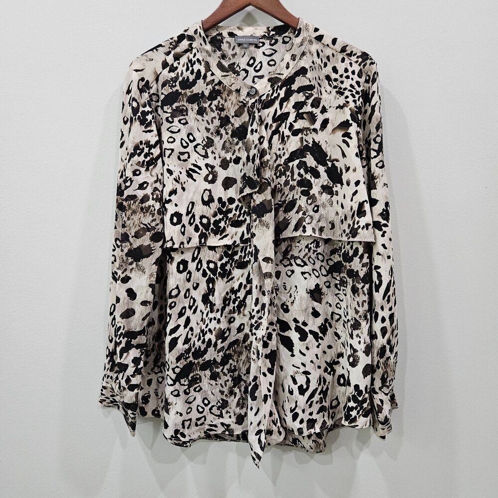 Vince Camuto Womens Leopard Print Button Up Shirt XL Blush Black Mob Wife Artsy